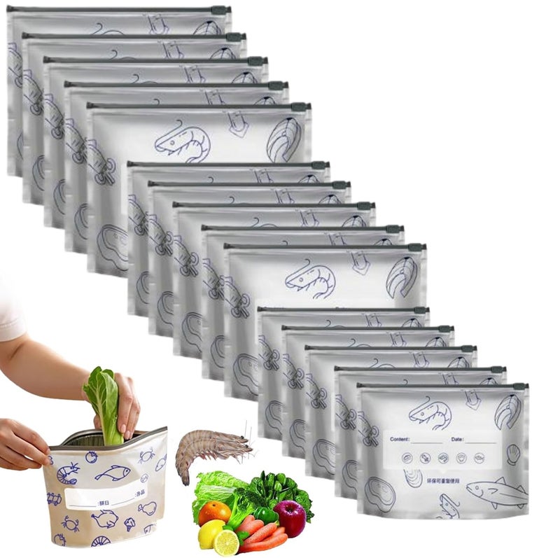 30pcs Reusable Aluminum Foil Sealable Storage Bags, Thicken Stand Up Foil Sealable Bags with Label and Zip Lock, Aluminum Foils Bag10 for Food, Vegetable Fruit Meat - Image 1